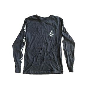 Volcom Mens Long Sleeve T-shirt Size S Black Iconic Stone Logo Streetwear Casual